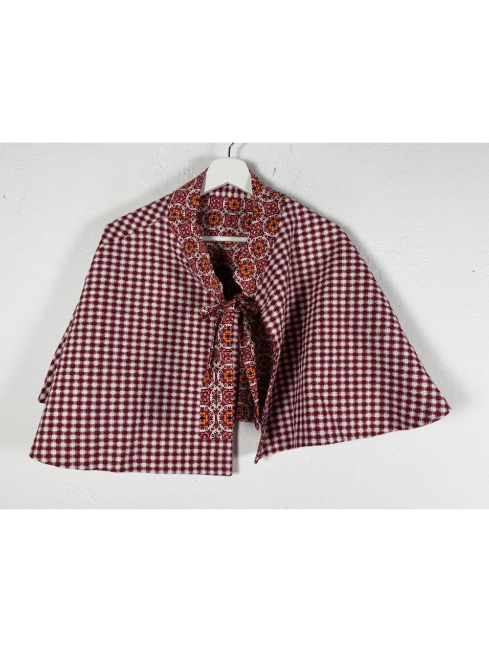 MARISOL DELUNA NEW YORK Reversible Cape Red Gingham MD Logo Print Cottagecore